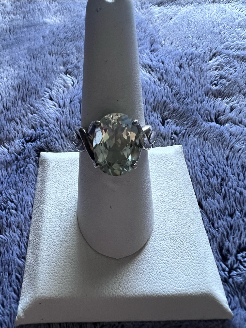 Sterling Silver Green Cushion Cut Amethyst Solitaire Ring Size 8